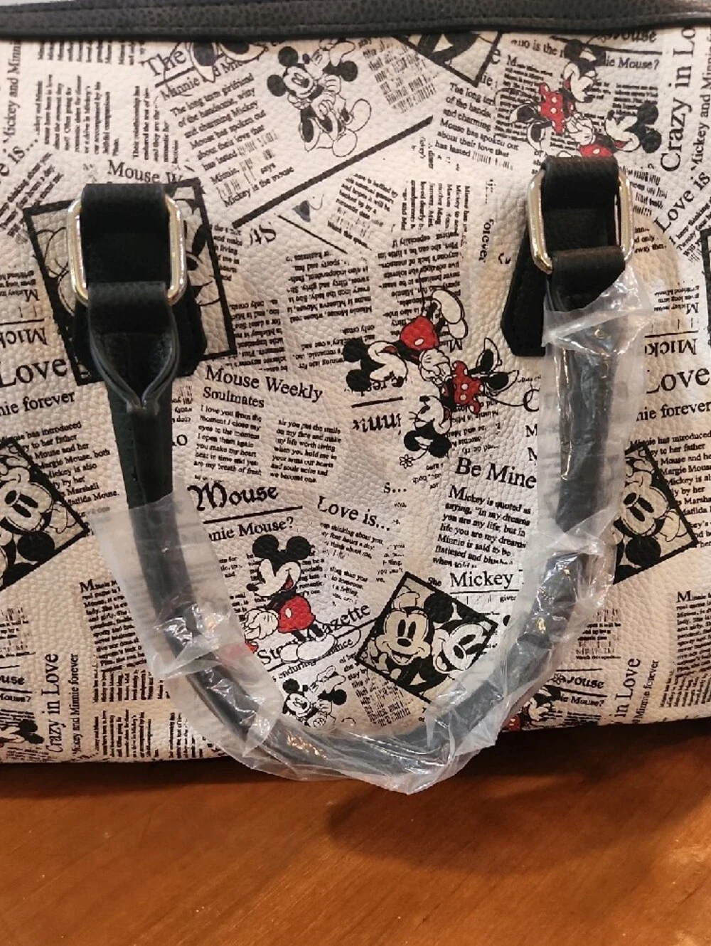 Disney Black & White Newspaper Print Satchel - Picture 4 of 5